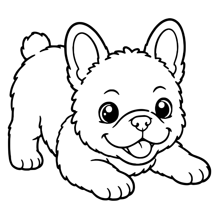 Fluffy French Bulldog Puppy in Playful Crouch — free animal SVG cut file