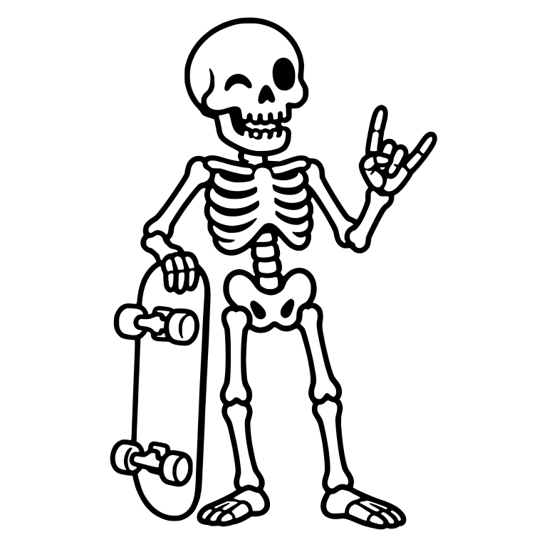 Winking Skeleton Holding Skateboard Making Rock Sign — free skeleton SVG cut file