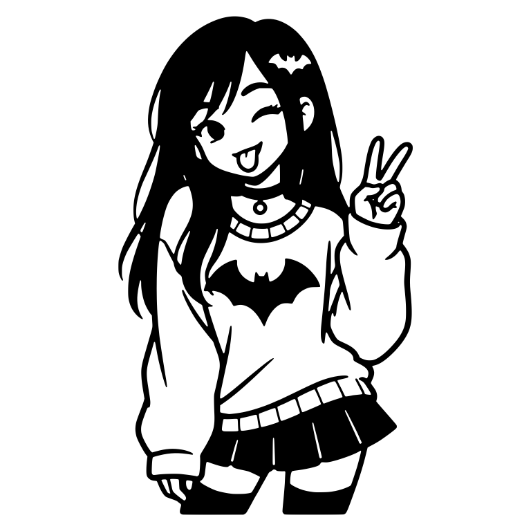 Winking Emo Girl in Bat Sweater with Bat Hair Clip — free characters SVG cut file