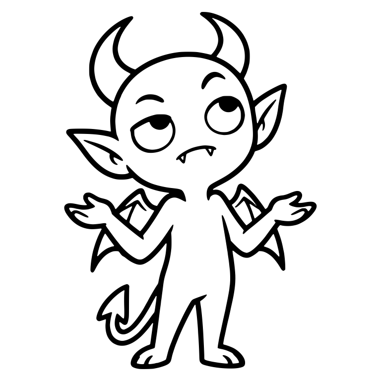 Slim Eye Rolling Demon Shrugging with Small Bat Wings — free fantasy-creature SVG cut file