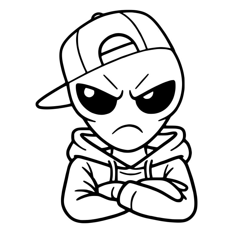 Grumpy Alien in Snapback Cap and Hoodie With Crossed Arms — free fantasy-creature SVG cut file