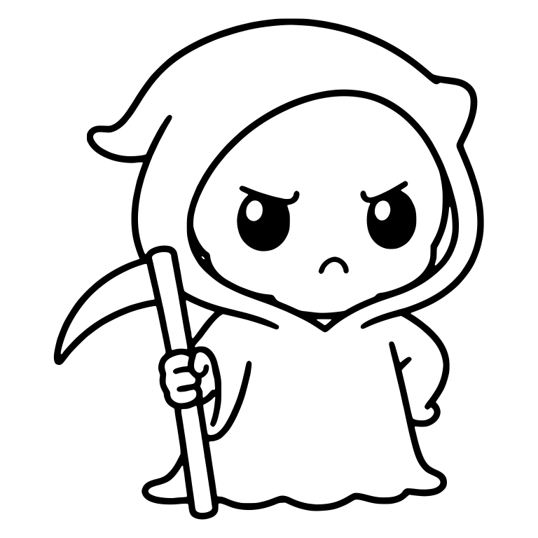 Pouting Chibi Grim Reaper Holding a Tall Scythe — free characters SVG cut file