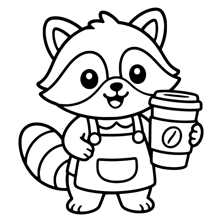 Barista Raccoon Holding Takeout Coffee Cup — free animal SVG cut file