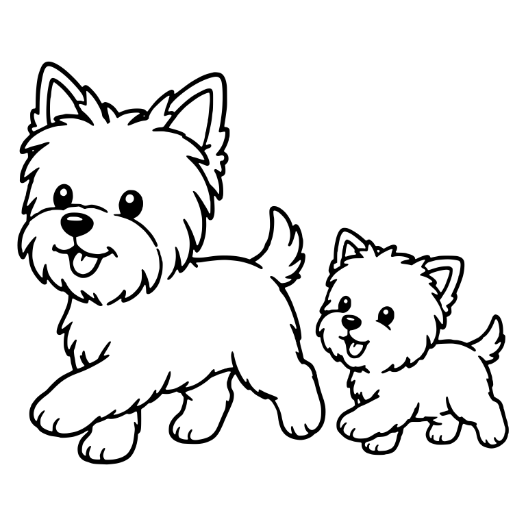 Walking Yorkie Dog and Puppy Trotting Together — free animal SVG cut file