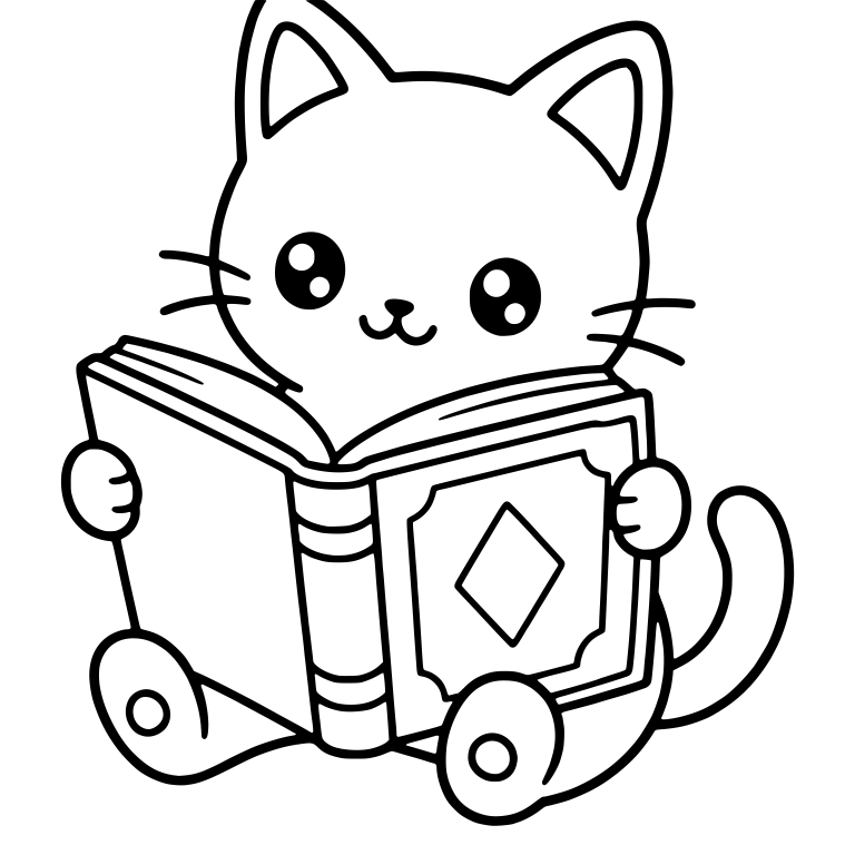 Kawaii Cat Sitting Up and Holding an Open Book — free animal SVG cut file
