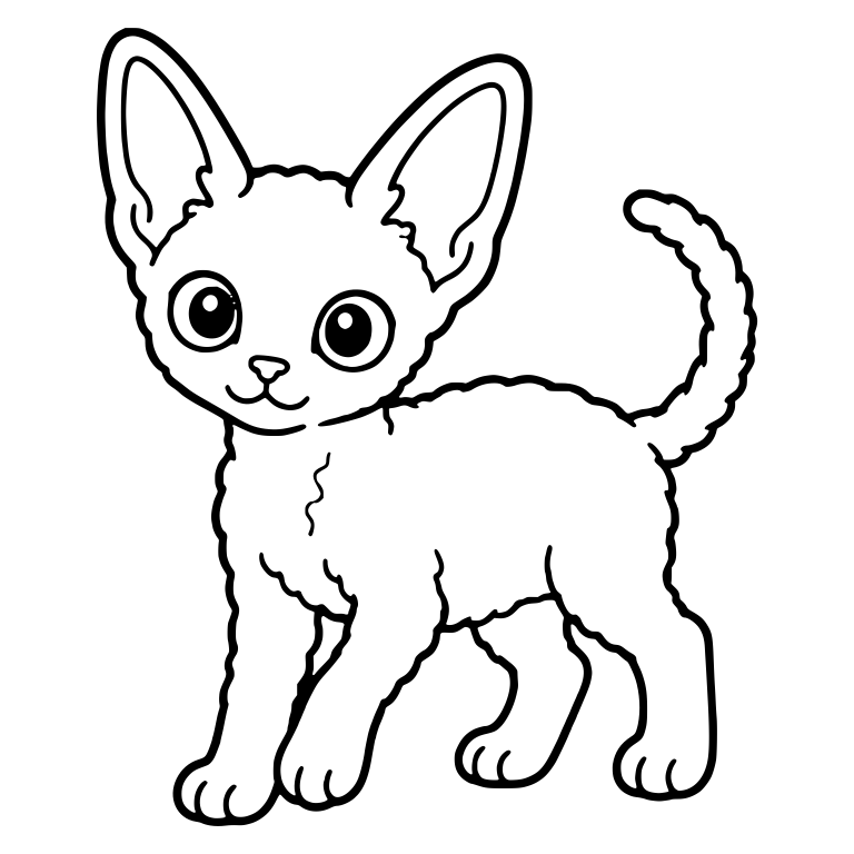 Standing Curly-Coated Kitten with Big Ears — free animal SVG cut file