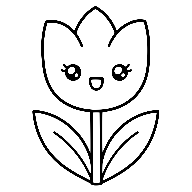 Smiling Kawaii Tulip With Two Leaves — free floral SVG cut file