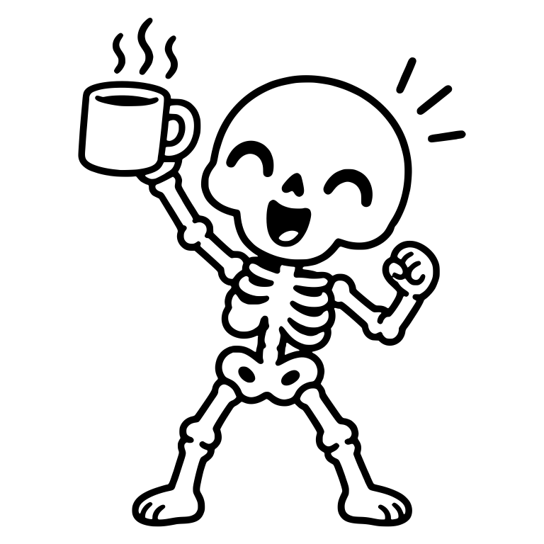 Cheering Skeleton with Raised Mug and Burst Lines — free skeleton SVG cut file