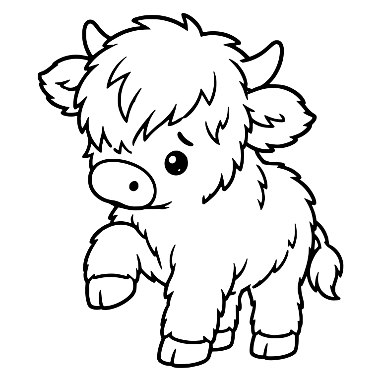 Highland Calf Taking a Careful Step With Hoof Raised — free animal SVG cut file