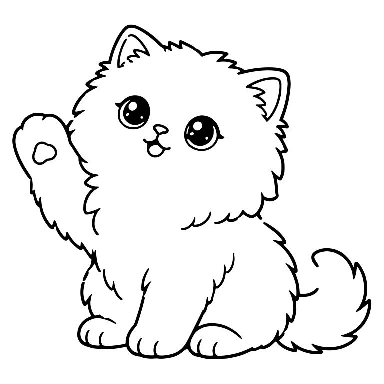 Fluffy Persian Kitten Sitting And Waving One Paw — free animal SVG cut file